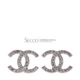 CHANEL(香奈儿) 浅金色双C LOGO水钻耳钉