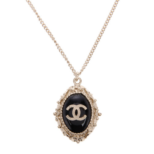 chanel(香奈儿 浅金色复古系列黑玛瑙双c吊坠项链