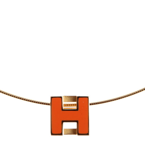 hermes(爱马仕) 橘色珐琅立体h浅金色项链