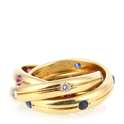 cartier(卡地亚) 18k黄金三环彩宝戒指 51