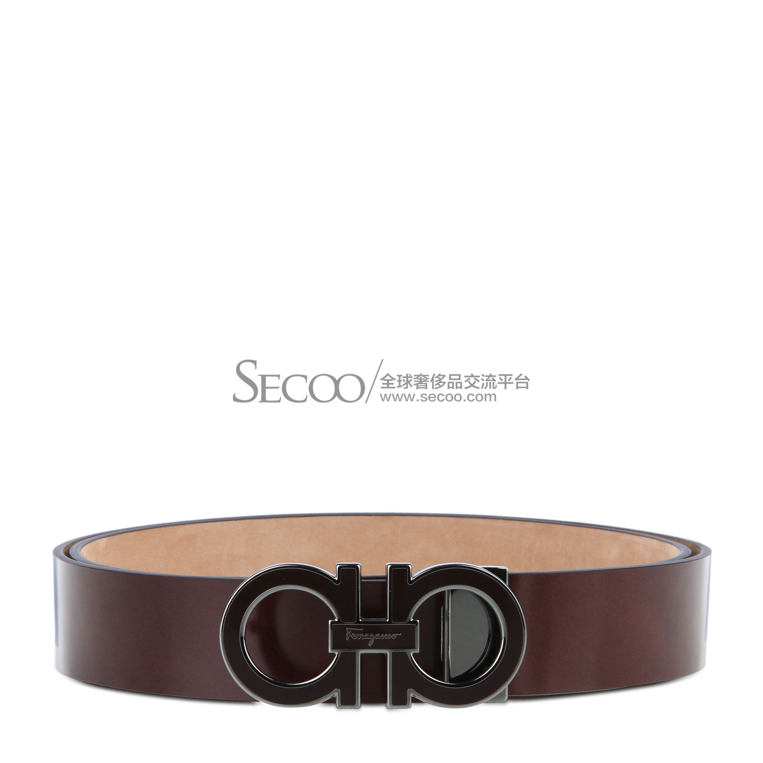 ferragamo(菲拉格慕) 棕色亮面经典logo腰带110