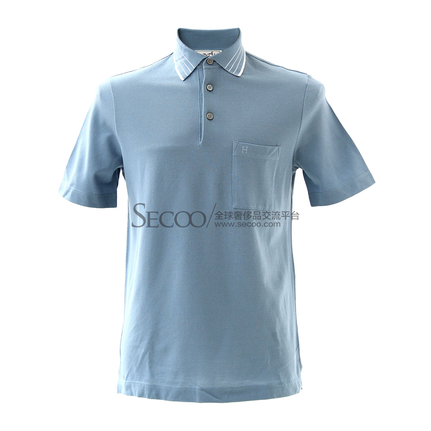 hermes(爱马仕) 暗蓝灰白边短袖男士polo衫 s