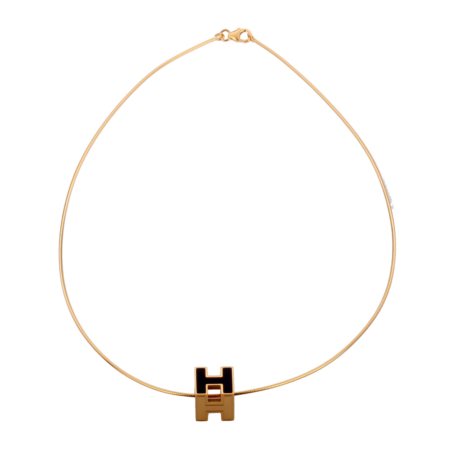 hermes(爱马仕)黑色立体h扣金色项链