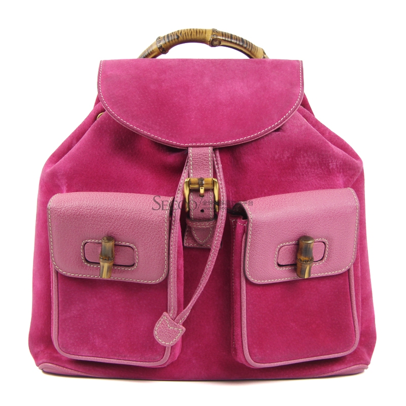 gucci 古驰 玫红色皮质双肩包/背包【正品 价格 图片图片