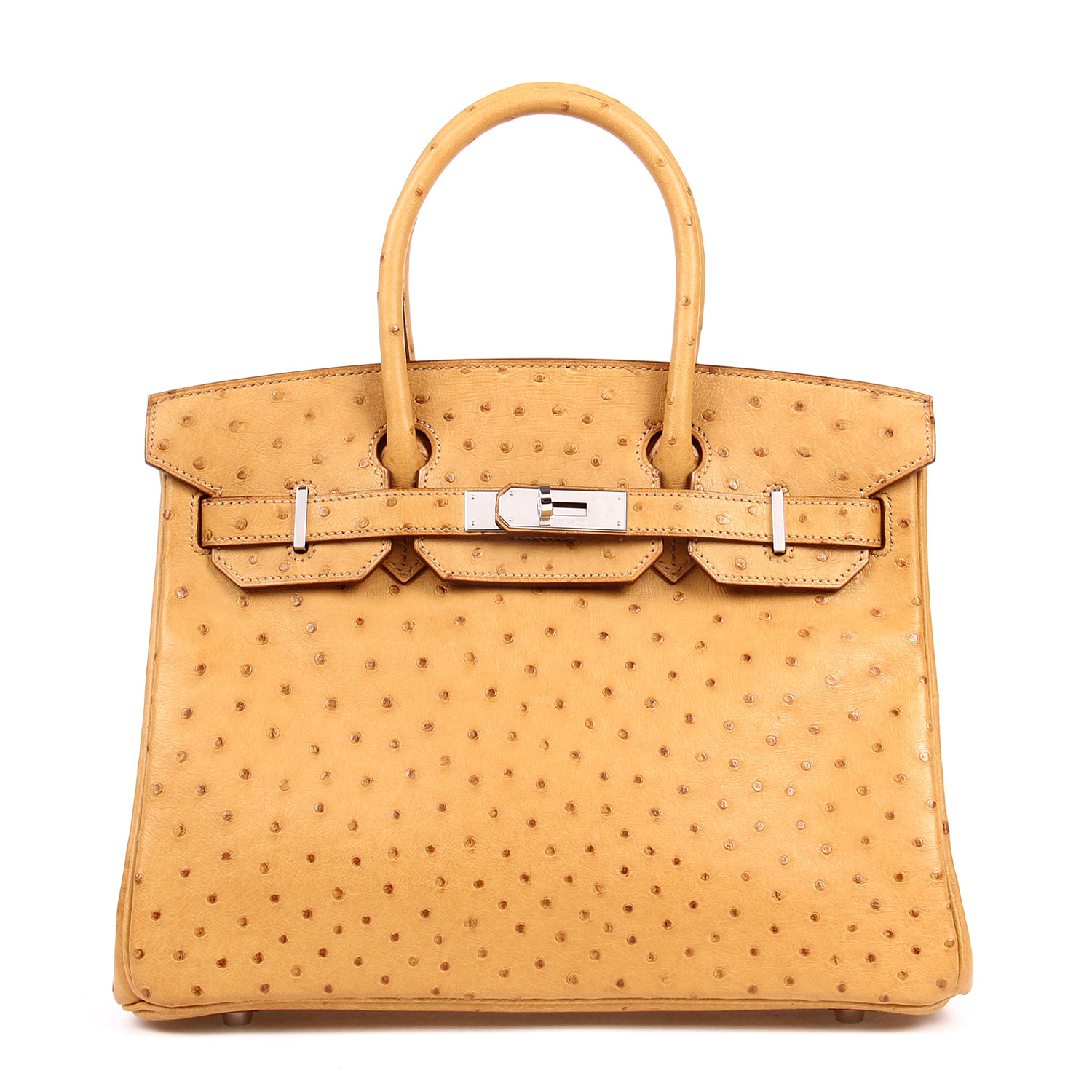 hermes(爱马仕) 金色鸵鸟皮银扣手提包birkin30