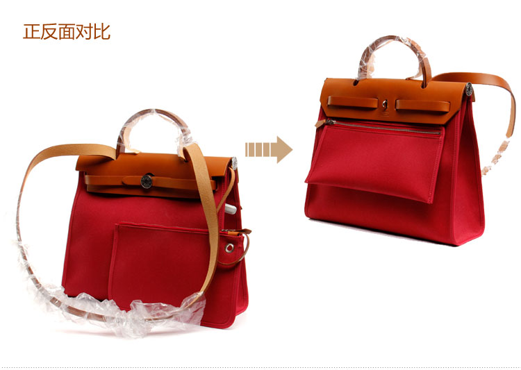 hermes(爱马仕)酒红色帆布女士两用包