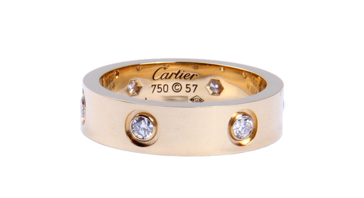 cartier(卡地亚)love系列18k黄金6钻宽版戒指 57