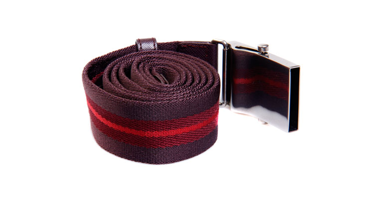 PRADA(普拉达)银扣宽版酒红色帆布腰带 100