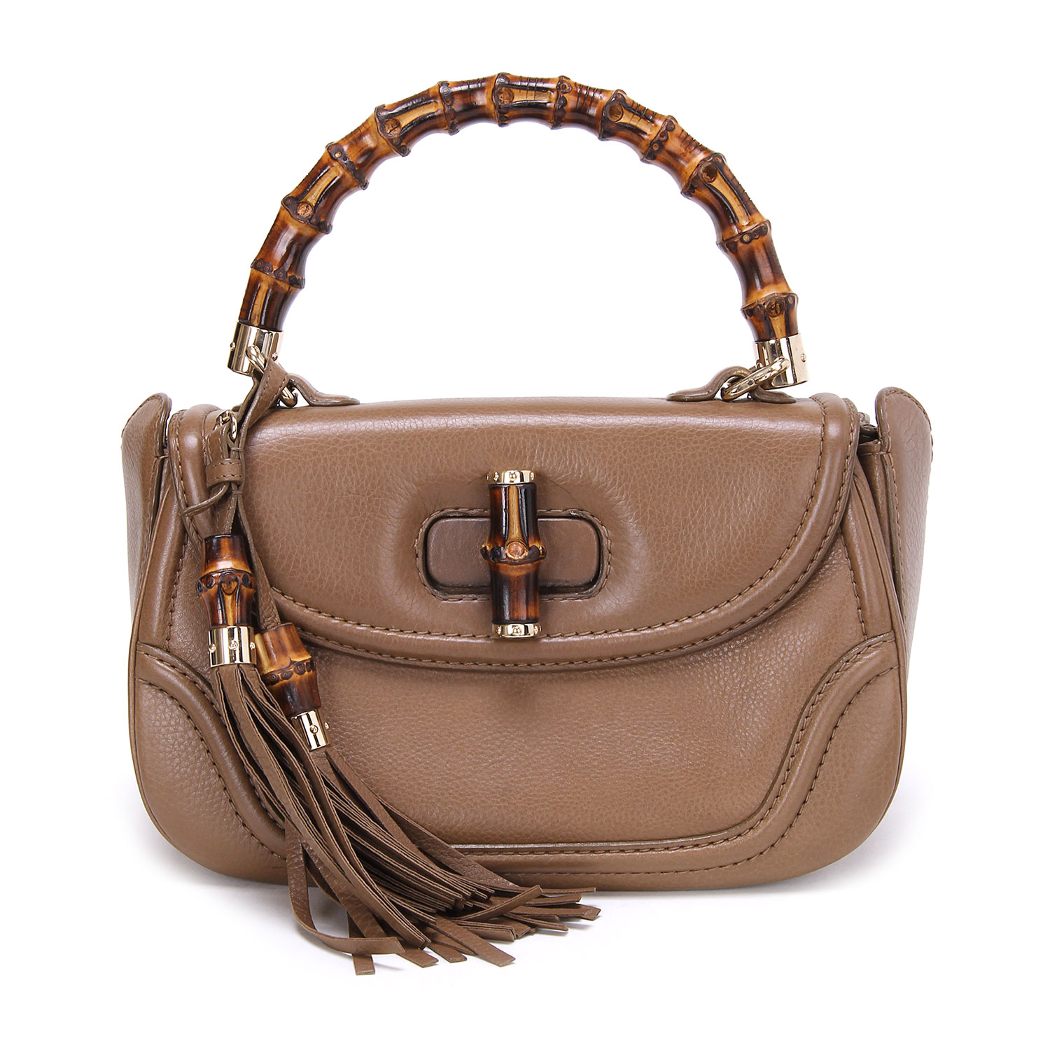 gucci(古驰) 竹节流苏装饰棕色皮质两用包