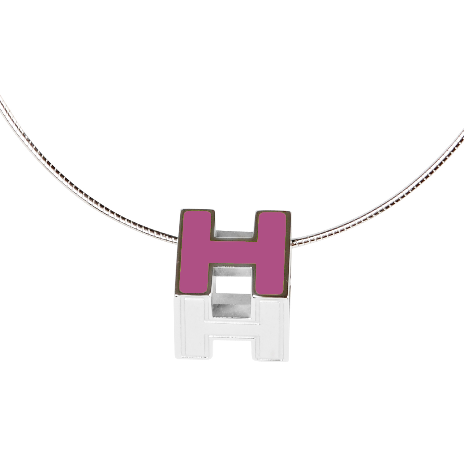 hermes(爱马仕)淡紫色方h银链项链