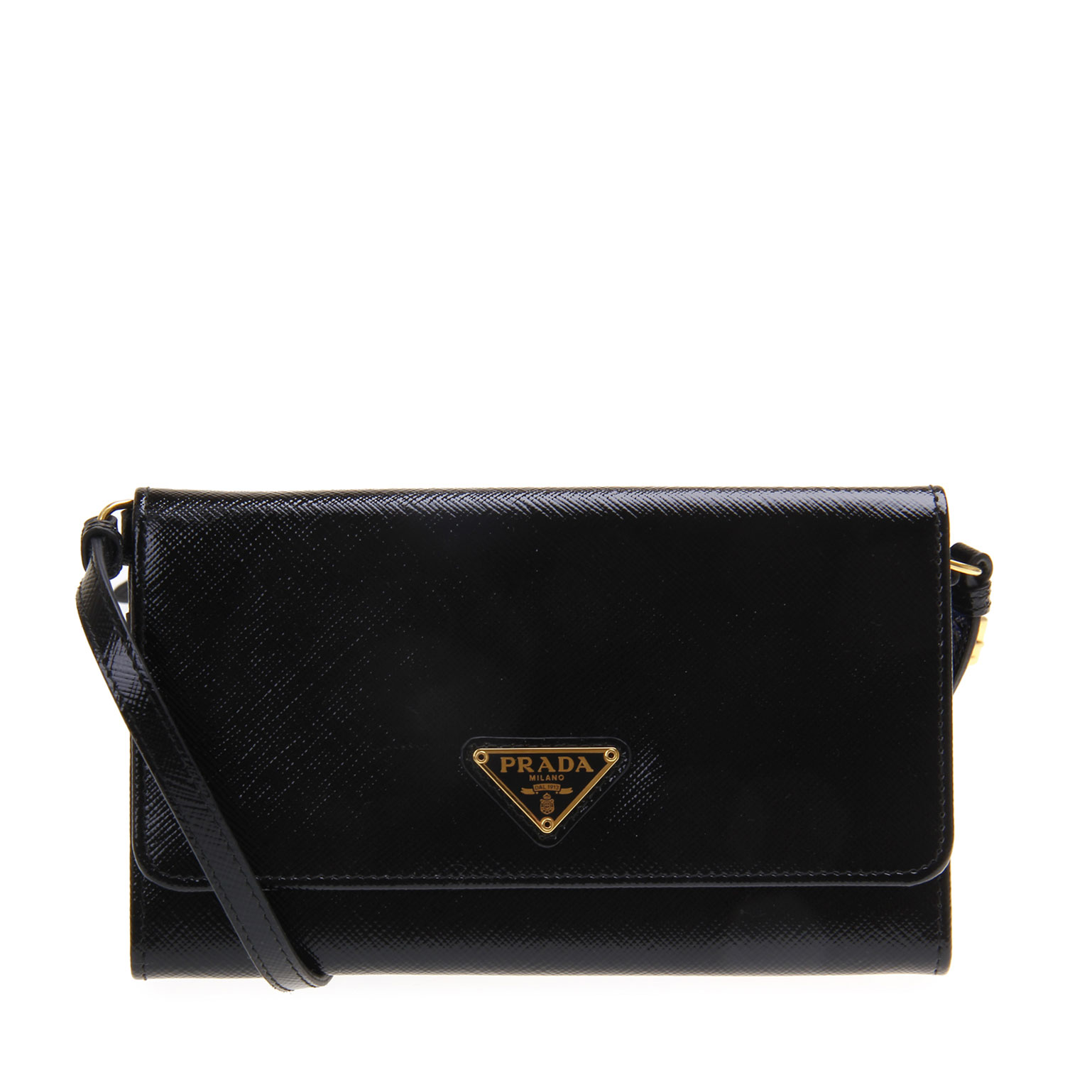 prada(普拉达) 黑色漆皮倒三角logo斜挎包