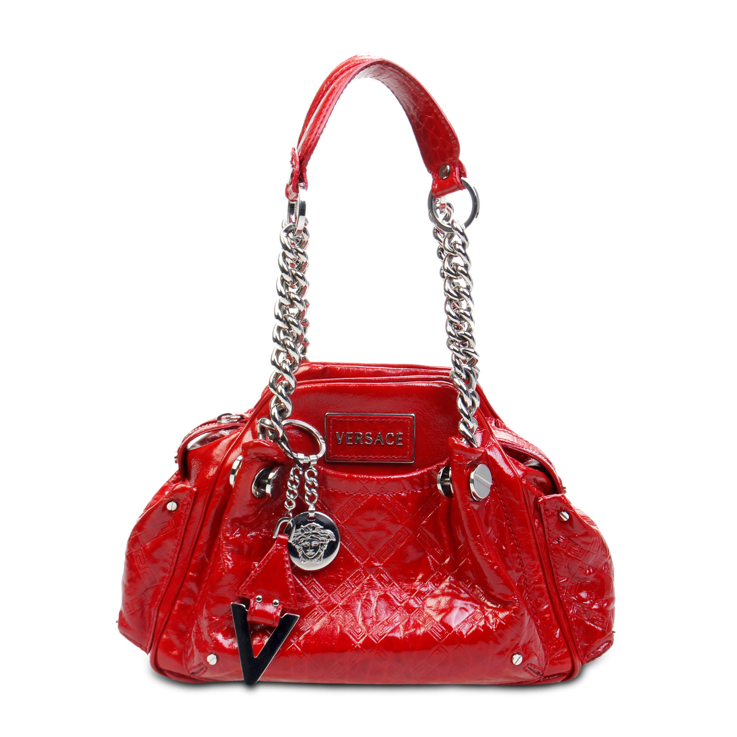versace(范思哲)枣红色漆皮小提包