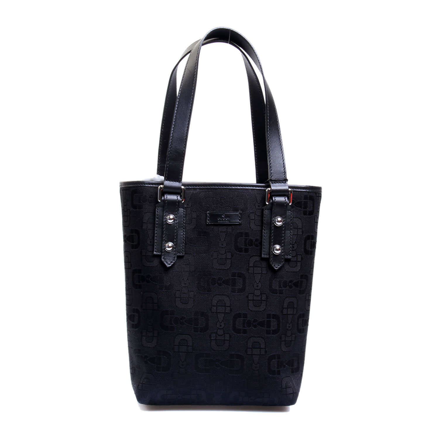 gucci(古驰)黑色帆布马衔扣手提包