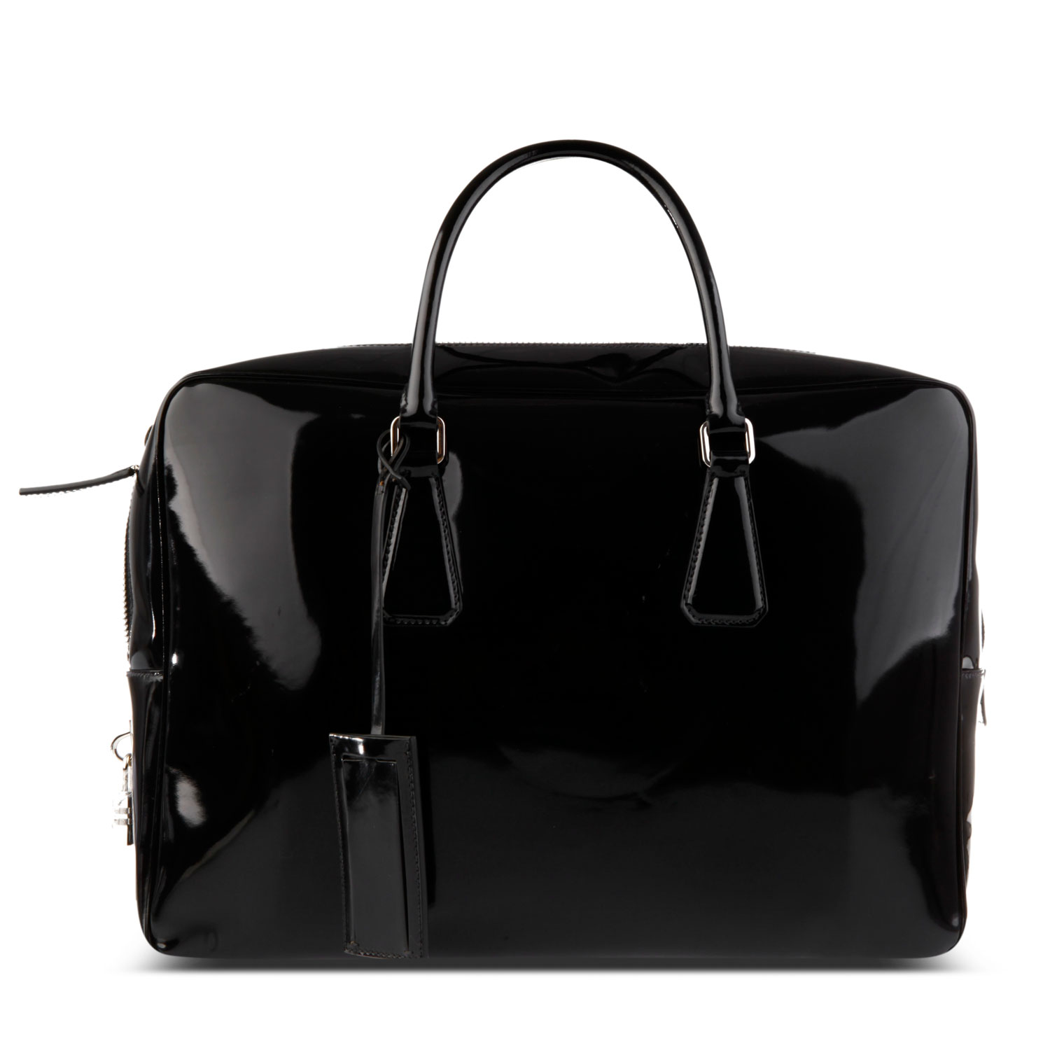 prada (普拉达)漆皮黑色大号男士公文包