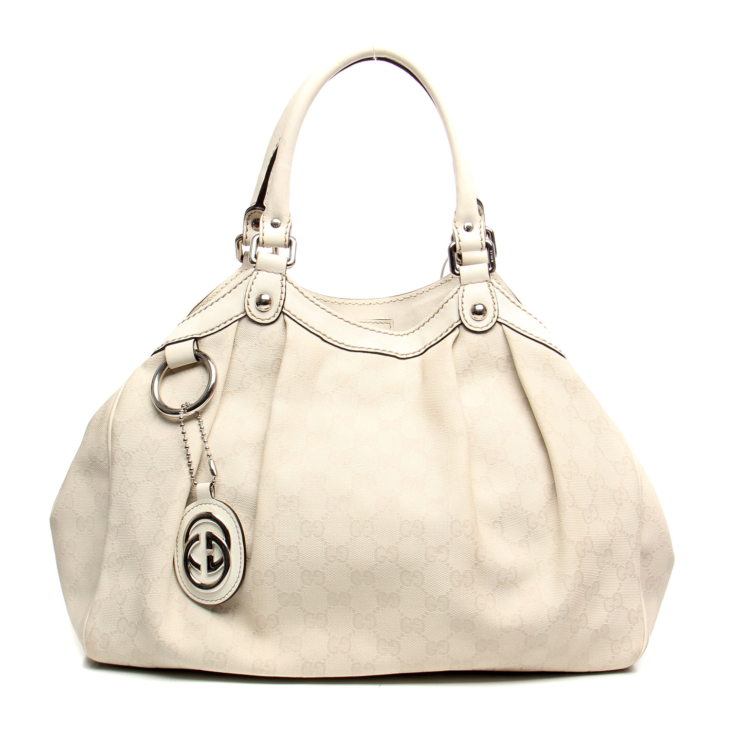 gucci(古驰)白色logo帆布女士手提包