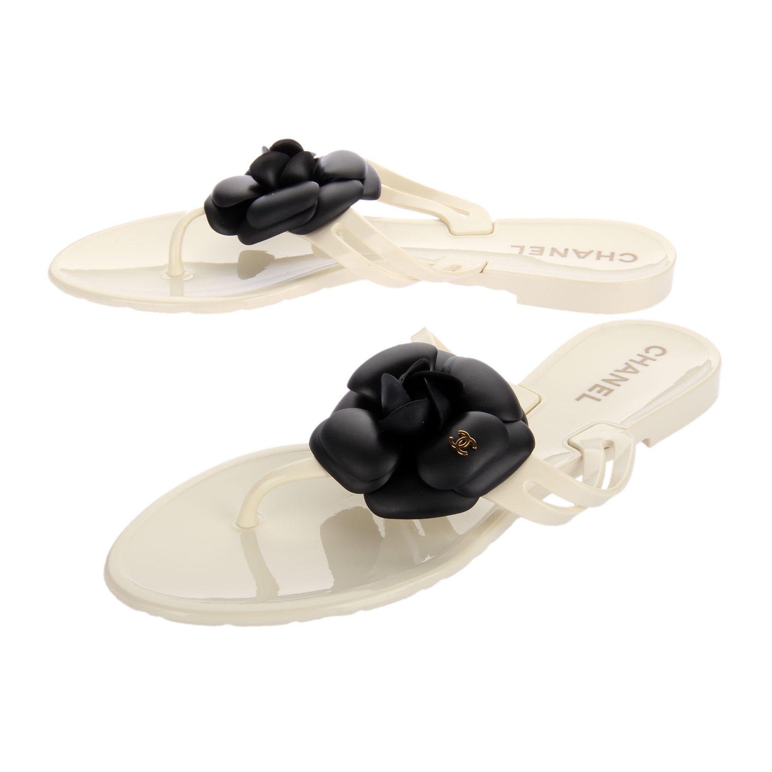 chanel女士黑色山茶花凉拖39