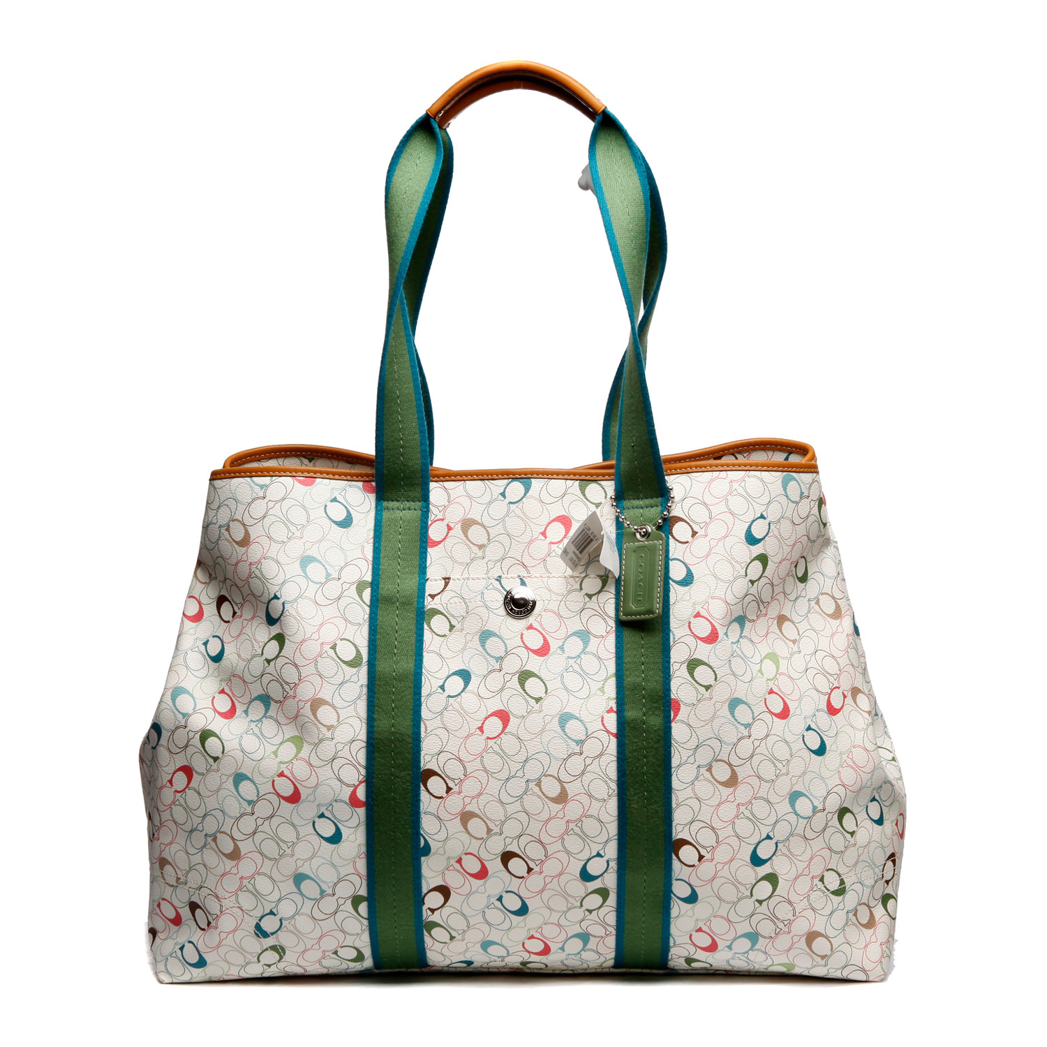 coach(蔻驰)大号白色logo女士购物袋