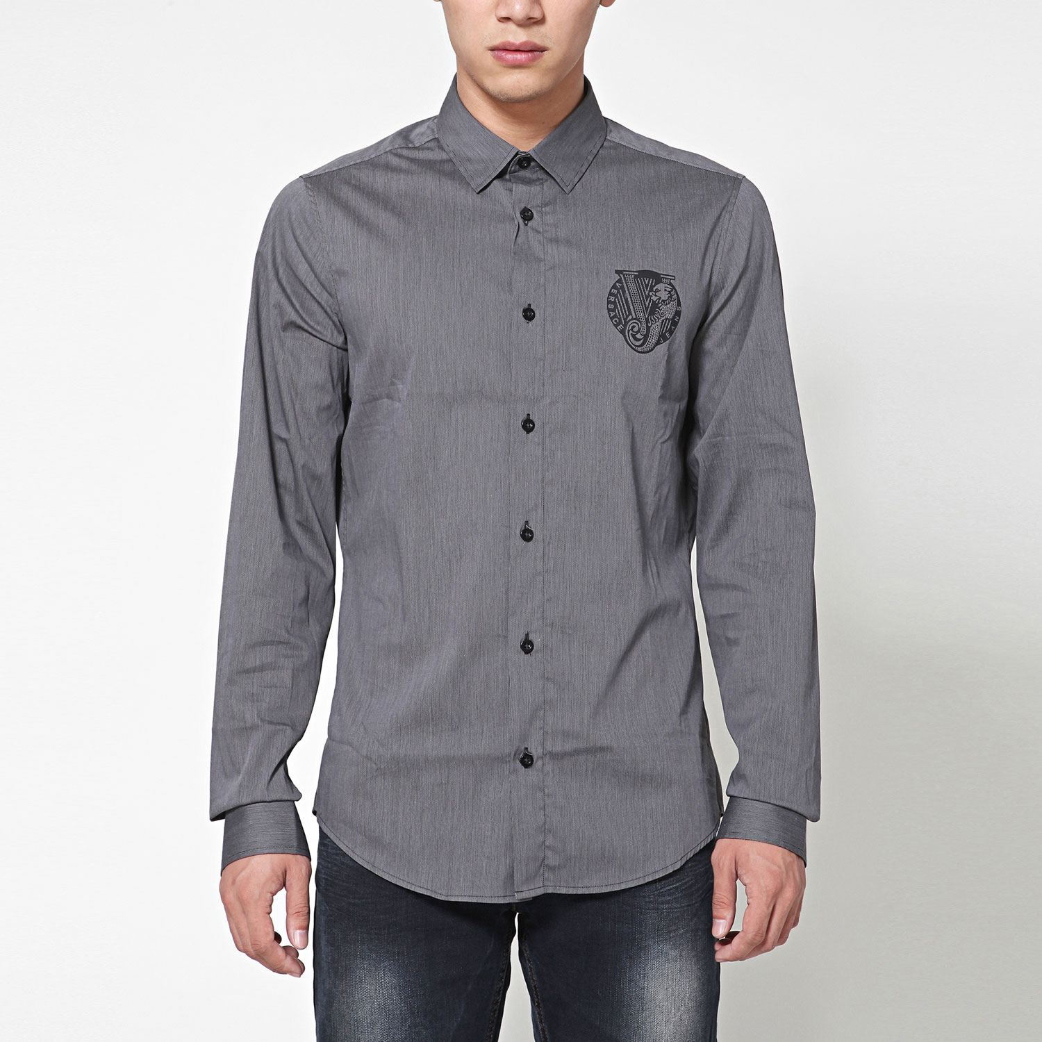 versace/范思哲男士衬衫-男士黑色棉质经典衬衫 灰色 46