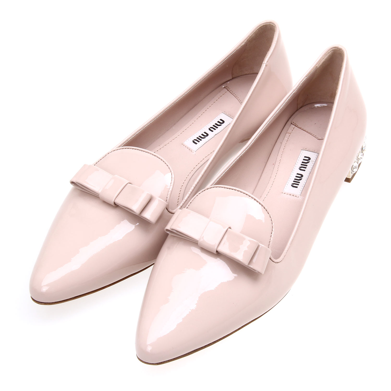 miumiu(缪缪) 裸色漆皮蝴蝶结装饰平底鞋38