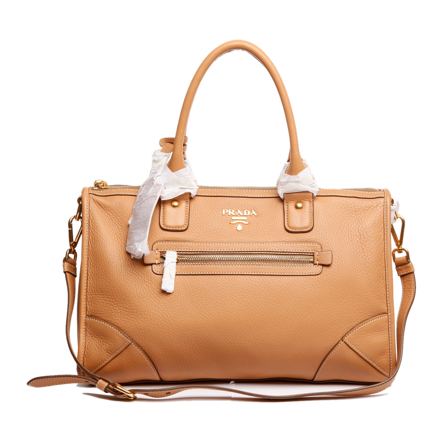 prada(普拉达)米色皮质手提包