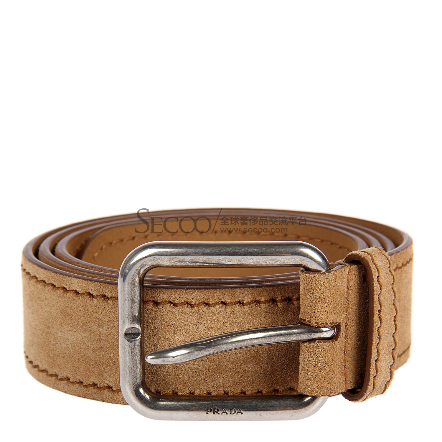 prada(普拉达) 银方扣棕色翻毛皮腰带95
