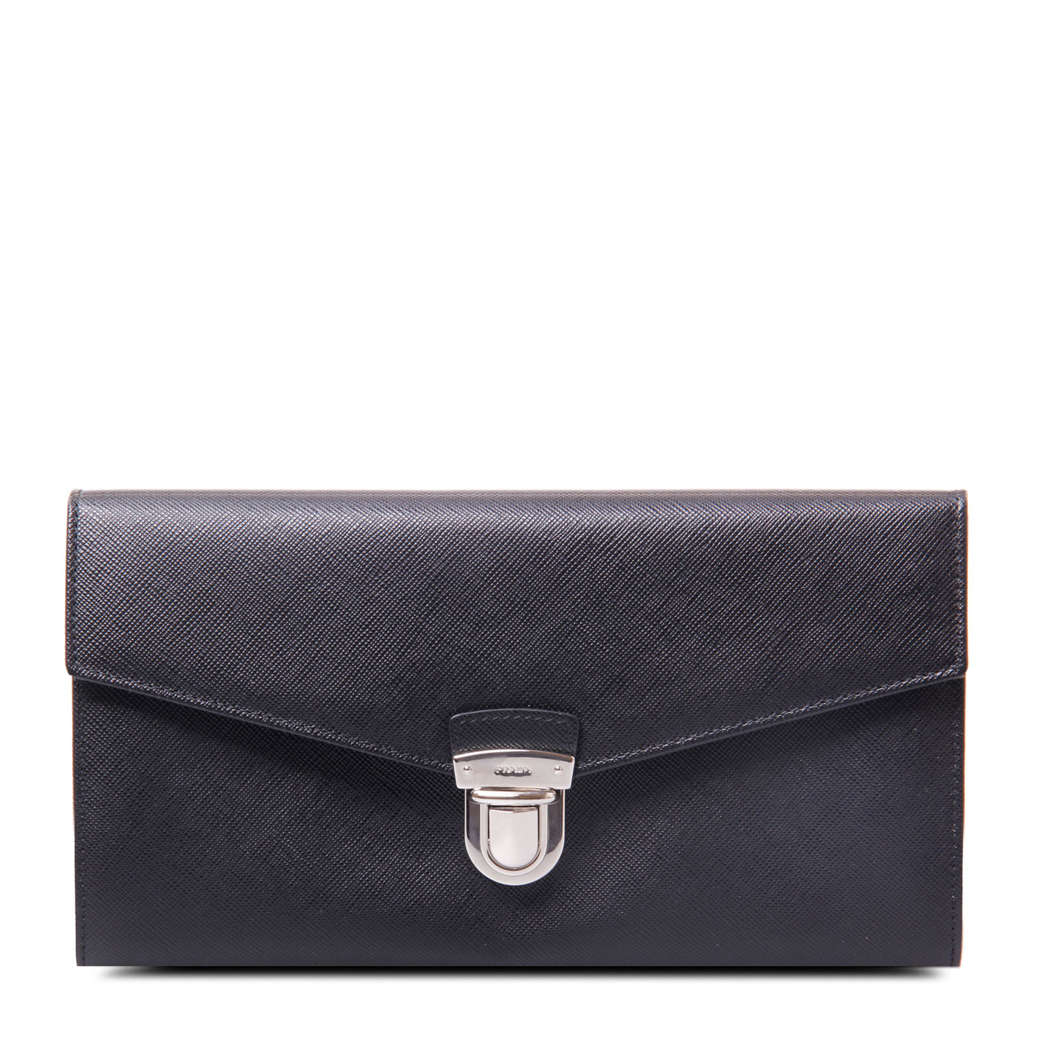 prada(普拉达)黑色皮质插扣手包