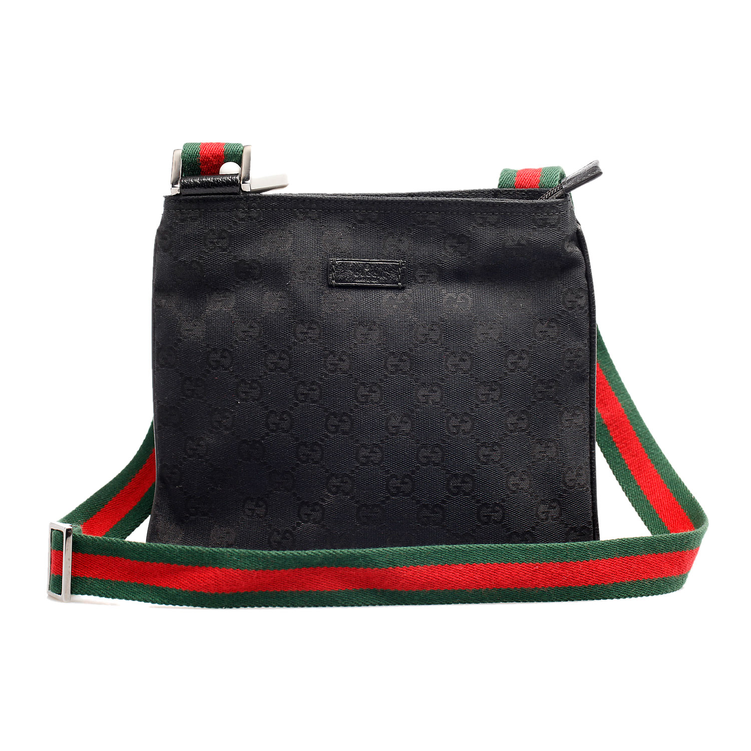 gucci(古琦)黑色帆布红绿条斜挎包