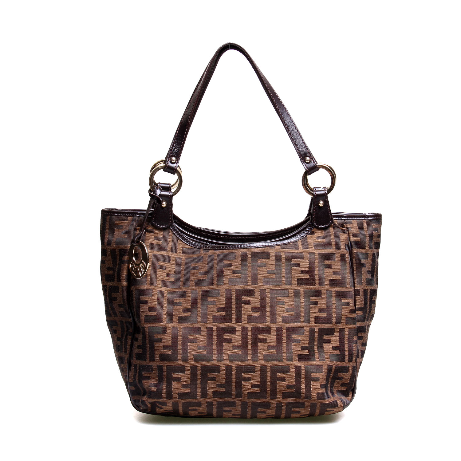 fendi(芬迪) 棕色经典logo帆布手提包