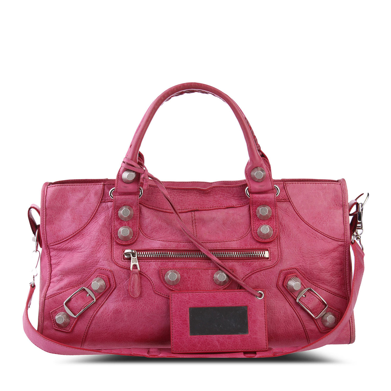 balenciaga(巴黎世家) 深粉色皮质大钉机车包