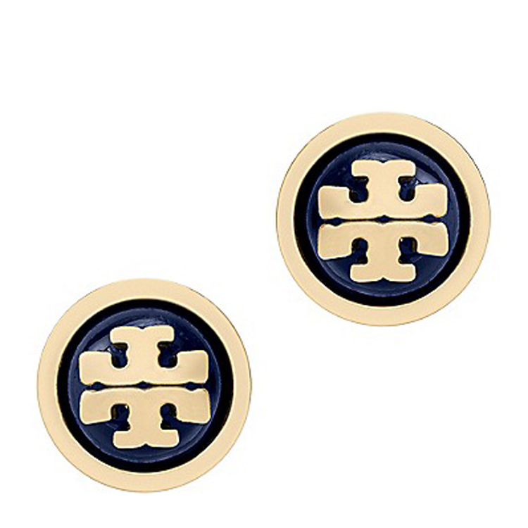 tory burch托里伯奇 圆形钮扣金色logo图案耳钉11145528