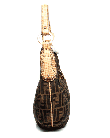 fendi(芬迪)棕色logo帆布女士单肩包