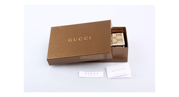 gucci(古驰)米色帆布白边中款三折钱夹