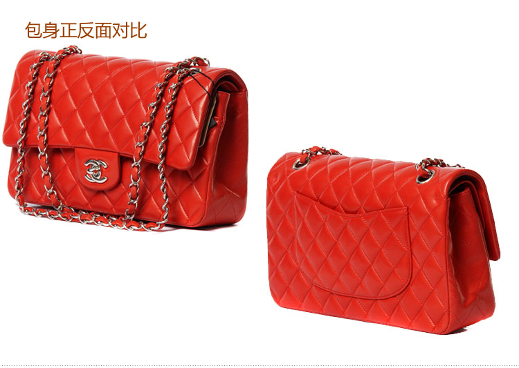 chanel(香奈儿)女士大红色皮质单肩包