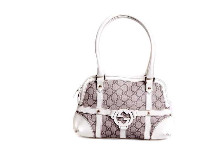 gucci(古琦)女士白色双g logo手提包
